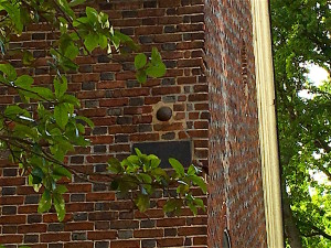 Cannonball embedded in church wall